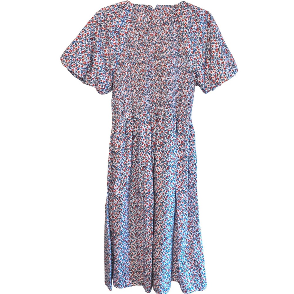 J.Crew Smocked Midi Meadow Dress in Poppy Womens XL Floral Cotton Puff Sleeve‎ - Picture 3 of 14